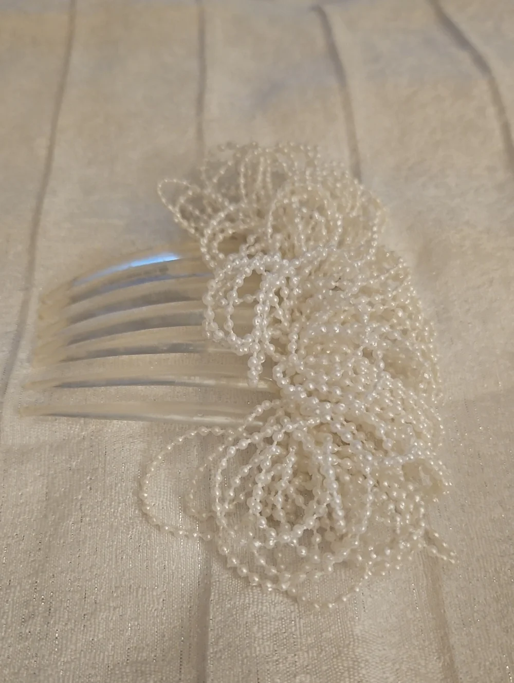 Vintage Large White Pearl Beaded Bridal Acrylic Hair Comb